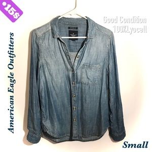 Long Sleeve Button Faux Denim Top